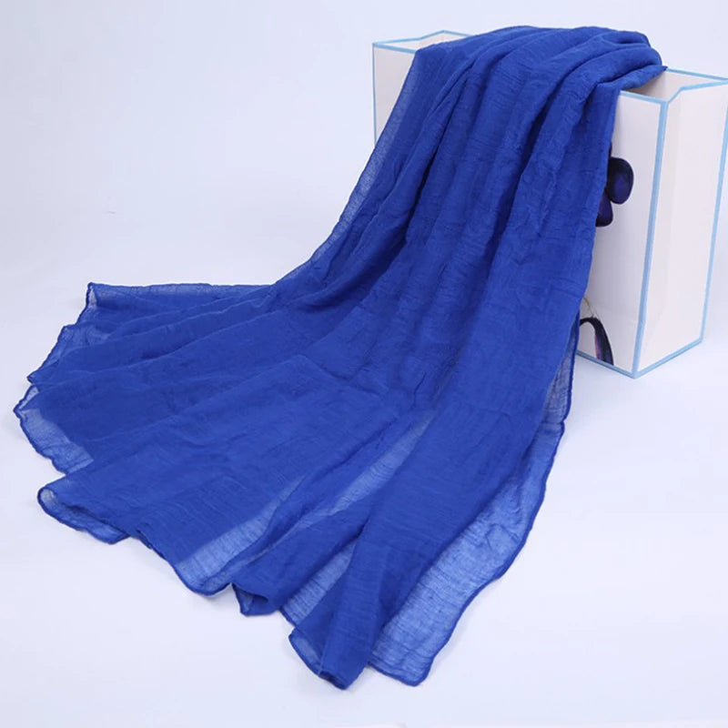 Soft Cotton Linen Scarf Women Muslim Crinkle Hijab Scarf Solid Color Islamic Head Shawls and Wraps Female Headscarf Headwear