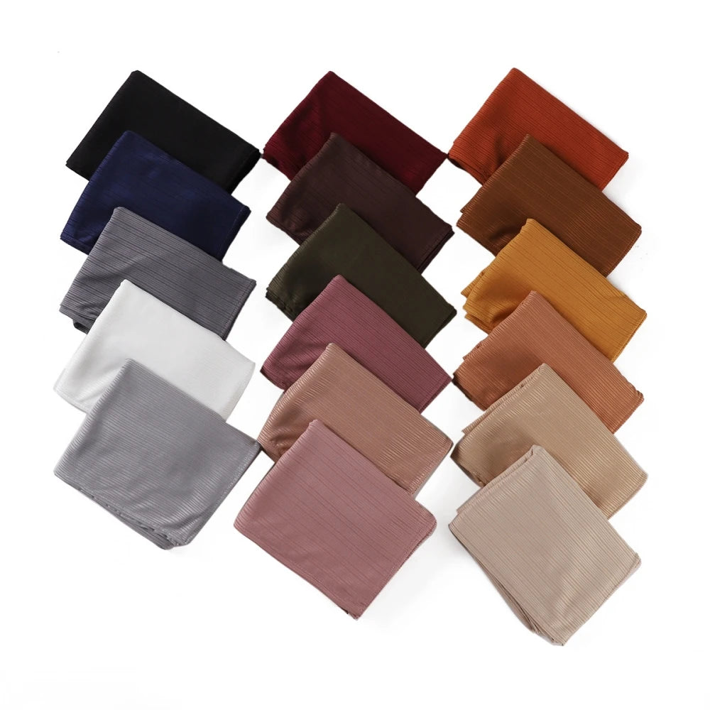Fashion Elastic Ribbed Jersey Hijabs Solid Color Stripes Lightweight Thin Headscarf Muslim Women Soft Scarf Headwrap Long Shawl