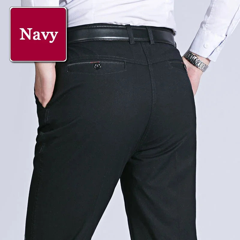Men's Summer Thin Pants Classic Casual 100% Cotton Business Fashion Stretch Solid Comfortable Elastic Straigh Trousers KOACUS