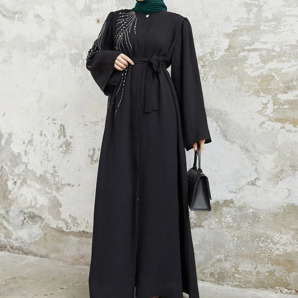 Luxury Black Long Sleeves Muslim Abayas Hot Diamonds Design Islamic Dresses Ladies Casual Clothing Gifts Party Wholesale RIMAIRE