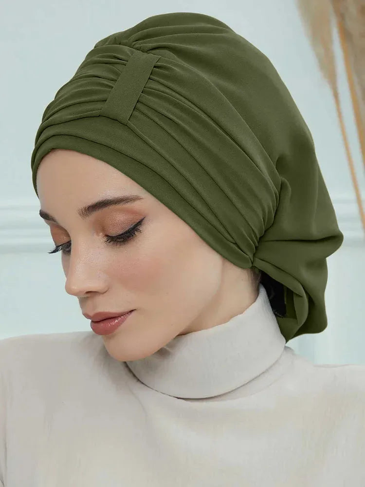 Muslim Solid Instant Turban Hat Hijab Women Caps Islamic Bandana Bonnet Fashion