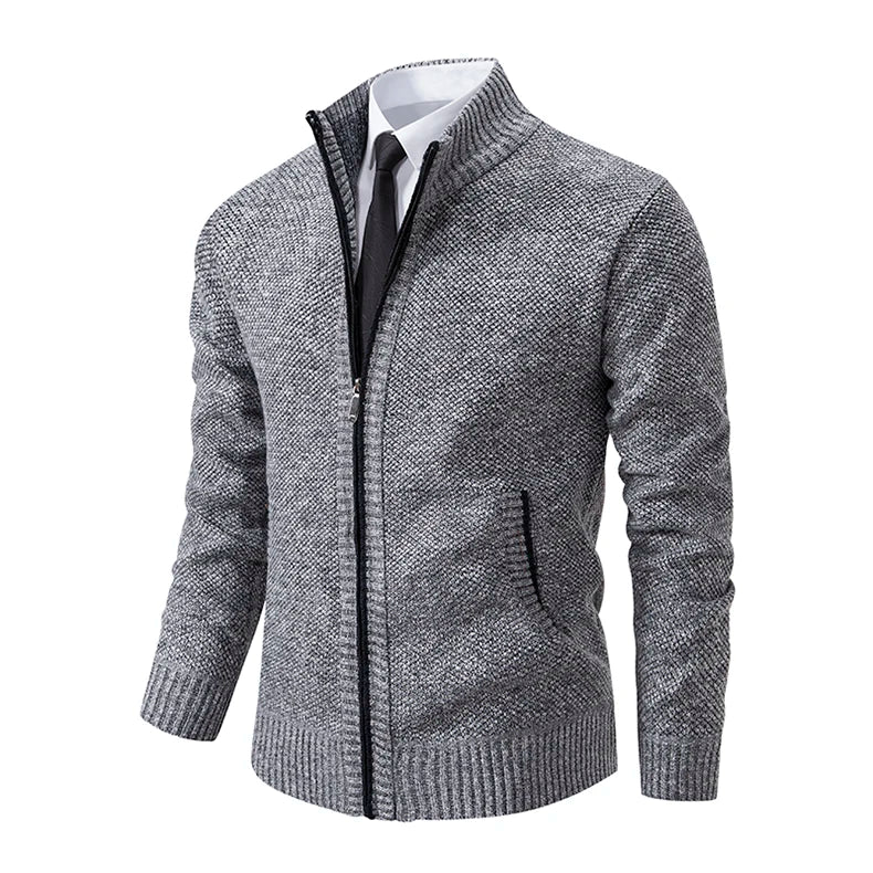 Autumn And Winter New Jersey Men's Casual Sports Coat Solid Color Stand Collar weater Grab Fleece Warm Zipper Cardigan