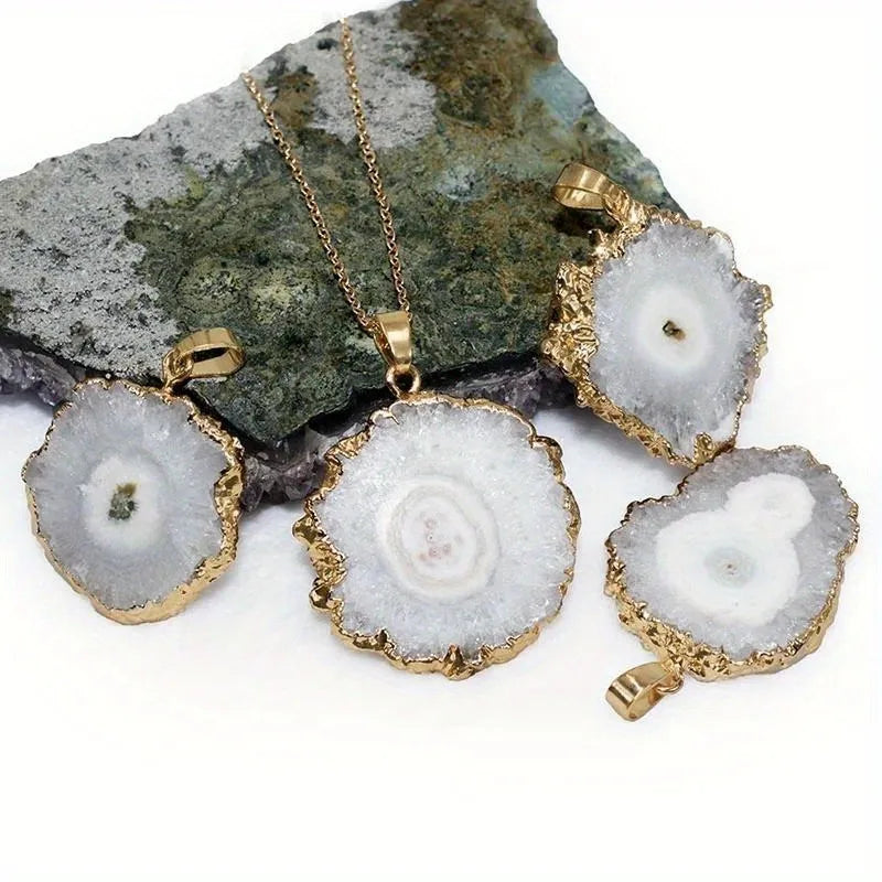 Natural Crystal Pendant Agate Necklace Healing Crystal Gemstone Irregular Polished Agate Slice Crystal Agate Decor Gift forWoman