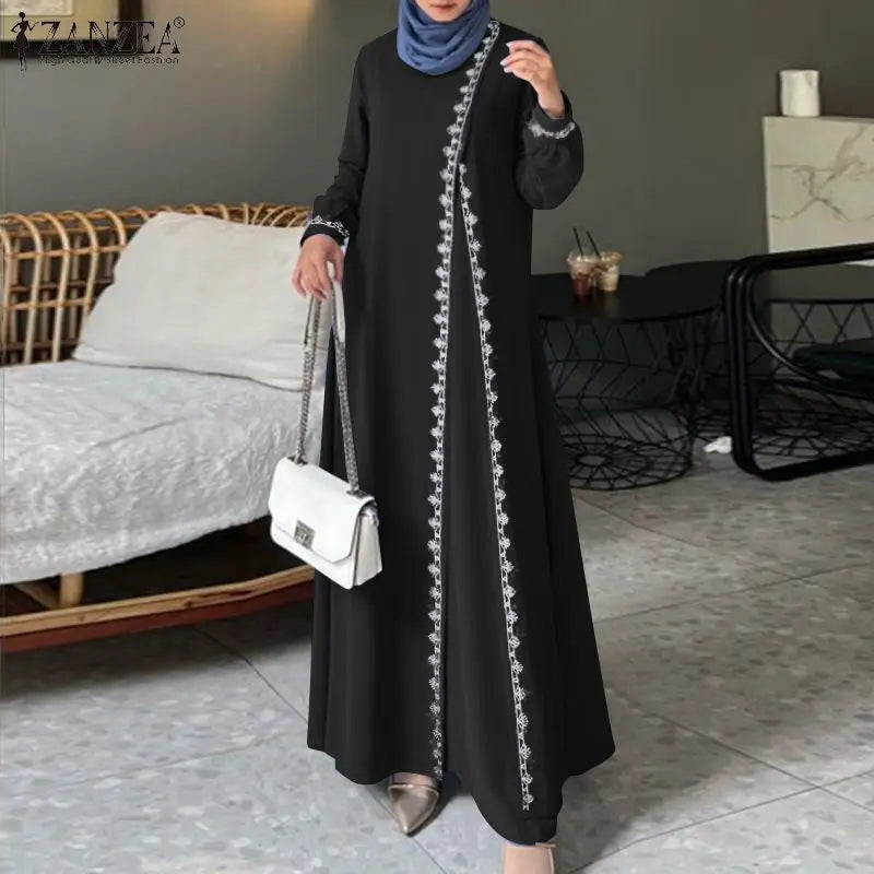 Spring Lace Crochet Maxi Dress Muslim Turkey Abaya Elegant Loose Vestidos Women Long Sleeve O Neck IsIamic Robe Kaftan