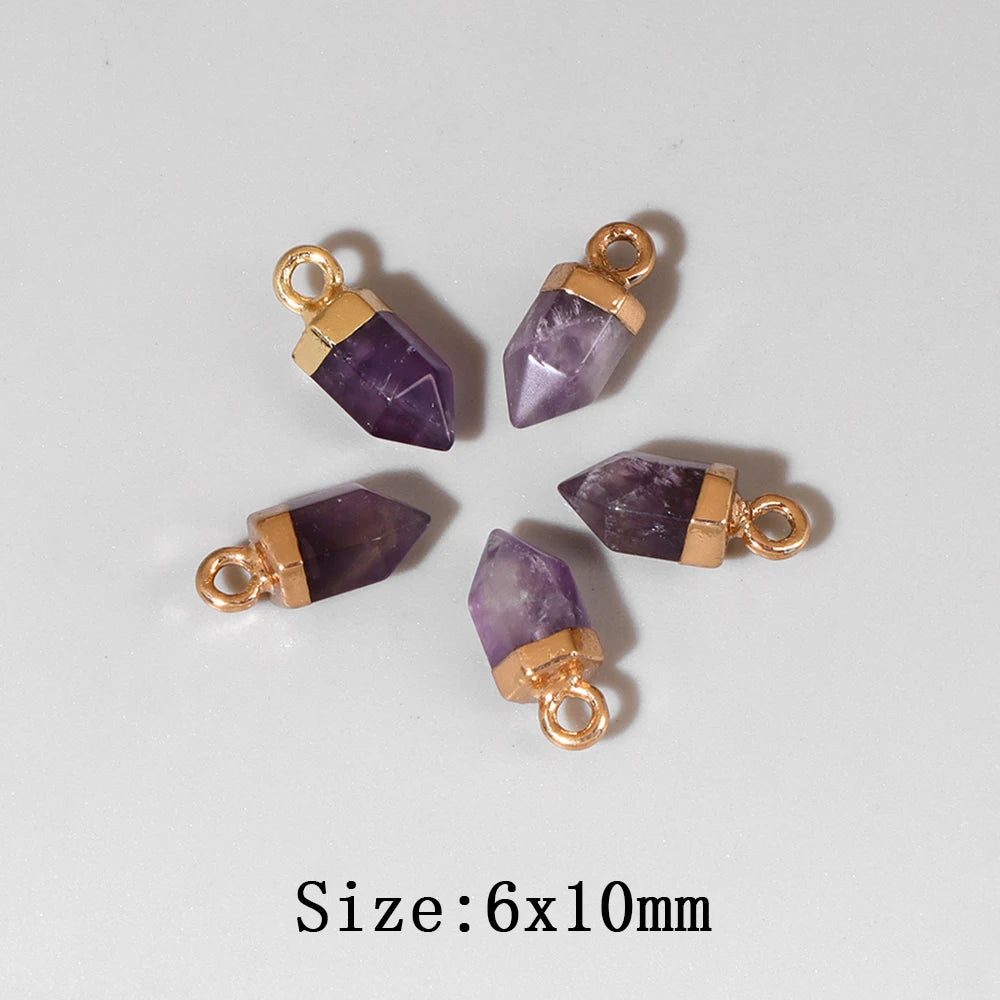 5pcs/lot Natural Bullet Shape Stone Pendant Amethysts Quartzs Tiger Eye Agat Charms For DIY Bracelets Necklace Earrings 6x10mm