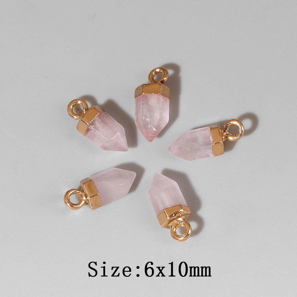 5pcs/lot Natural Bullet Shape Stone Pendant Amethysts Quartzs Tiger Eye Agat Charms For DIY Bracelets Necklace Earrings 6x10mm