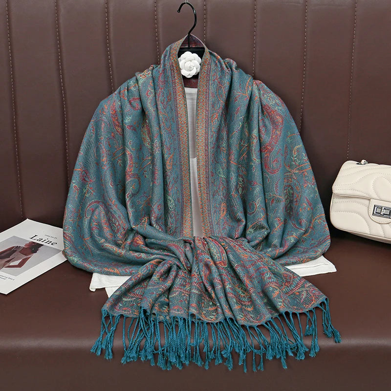 Retro Jacquard Paisley Tassels Hijab Scarf Cotton Viscose Women Muslim Hijab Shawls Big Size Long Wraps Ladies Fashion Headscarf
