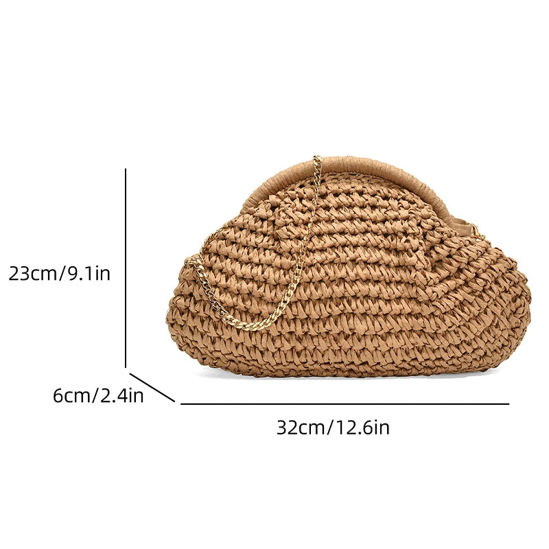 2024 Summer New Straw Weaving Crossbody Bag Fashionable and Casual Shell Bag Women's Shoulder Bag with Excellent Texture