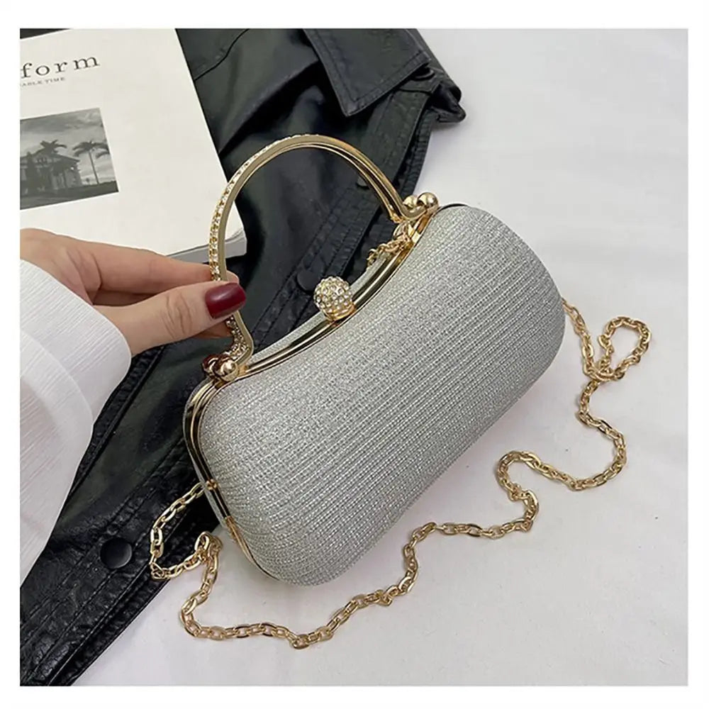 Wedding Bridal Beaded Women Evening Bag Dinner Bag Chain Shoulder Handbags Elegant Rhinestones Clutch Egg Shape Evening Bag