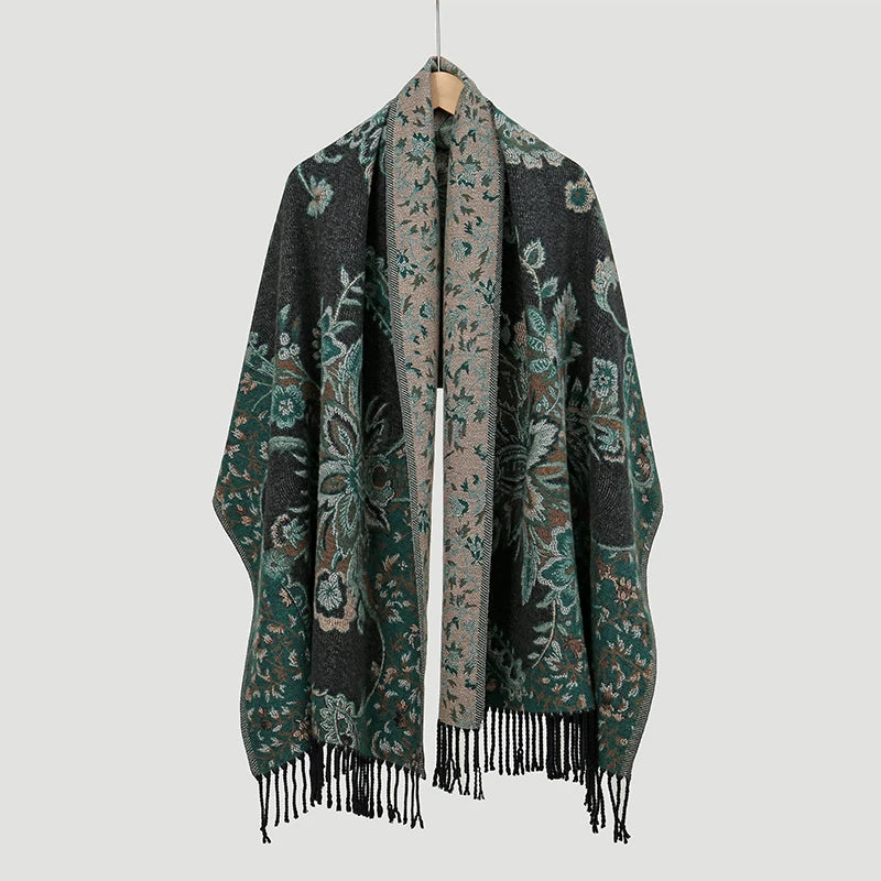 Winter Female Scarf Cashmere Shawls Wraps Women Floral Long Hijab Stoles Pashmina Bufanda Tassel Autumn Lady Headband 2022