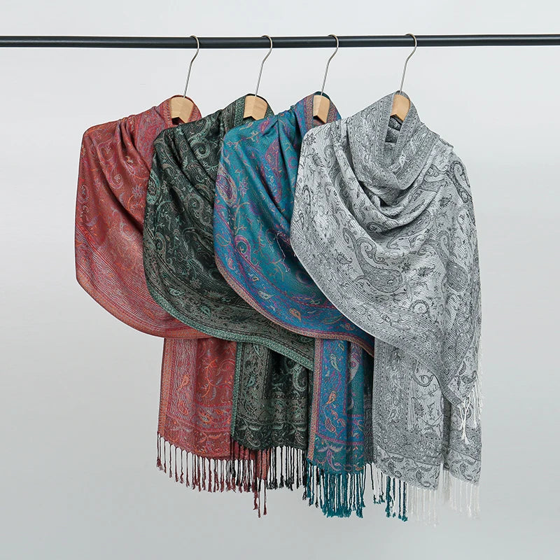 Retro Jacquard Paisley Tassels Hijab Scarf Cotton Viscose Women Muslim Hijab Shawls Big Size Long Wraps Ladies Fashion Headscarf