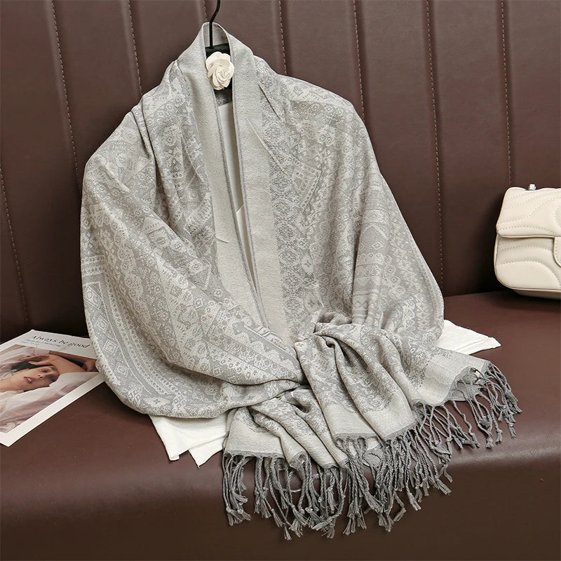 New Winter Scarf Women Keep Warm Cashmere Scarves Casual Designer Pashmina Neckerchief Tassel Shawl Hijab Wrap