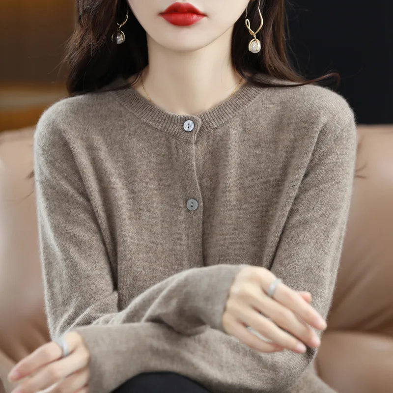 Women's Sweater 2024 New Knitted Cardigan Early Spring Crewneck Sweater Women's Long-sleeved Solid Color All-match Jacket