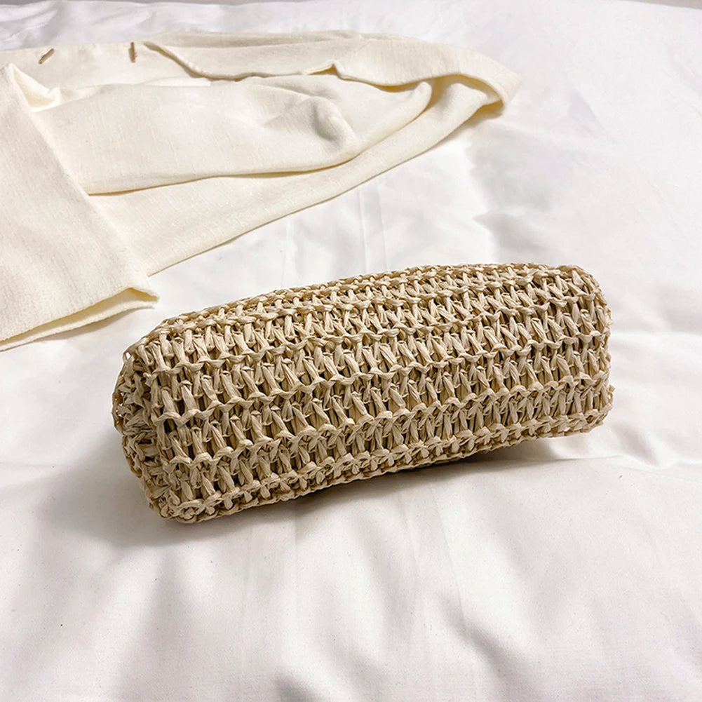 Summer Beach Straw Bags Exquisite Gold Chain Party Banquet Purse Hand Woven Handbag Female Clutch Bag Shoulder Crossbody Bags