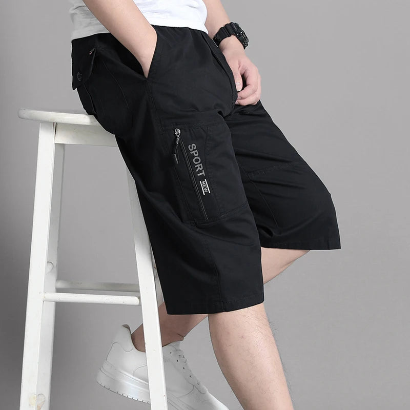 XL-6XL Work Pants Men's Summer Pure Cotton Casual Shorts loose and Slimming Work Pants Home Pants Large Pocket Zipper Decoration