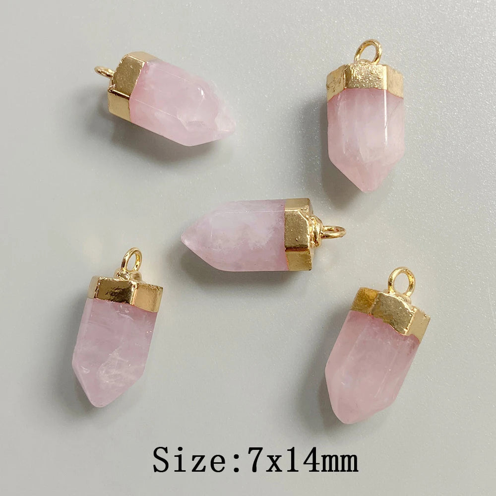 5pcs/lot Natural Bullet Shape Stone Pendant Amethysts Quartzs Tiger Eye Agat Charms For DIY Bracelets Necklace Earrings 6x10mm