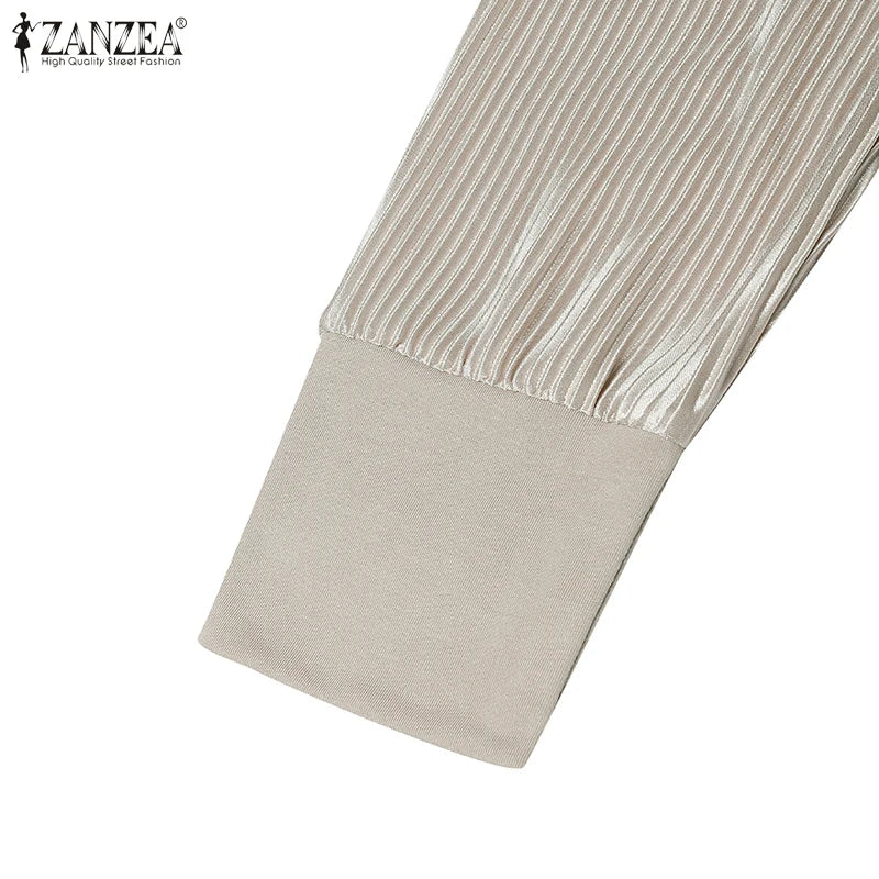 Fashion Autumn Long Sleeve Pleated Sundress 2024 ZANZEA Muslim Abaya Robe Femmme Women Patchwork Maxi Dresses Casual Vestidos