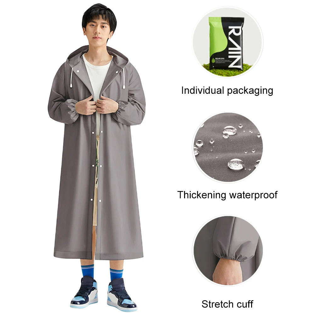 Waterproof Rain Coat Windproof Hooded Rain Poncho Drawstring Long Hooded Rain Coats for Outdoor Travel Emergency