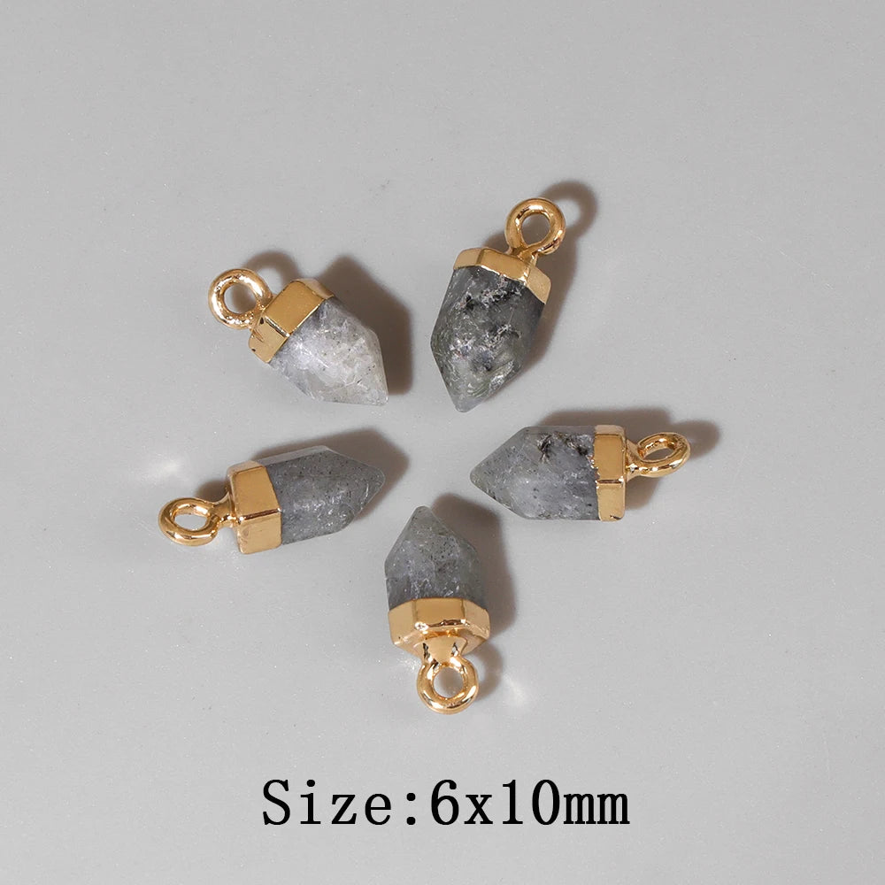 5pcs/lot Natural Bullet Shape Stone Pendant Amethysts Quartzs Tiger Eye Agat Charms For DIY Bracelets Necklace Earrings 6x10mm