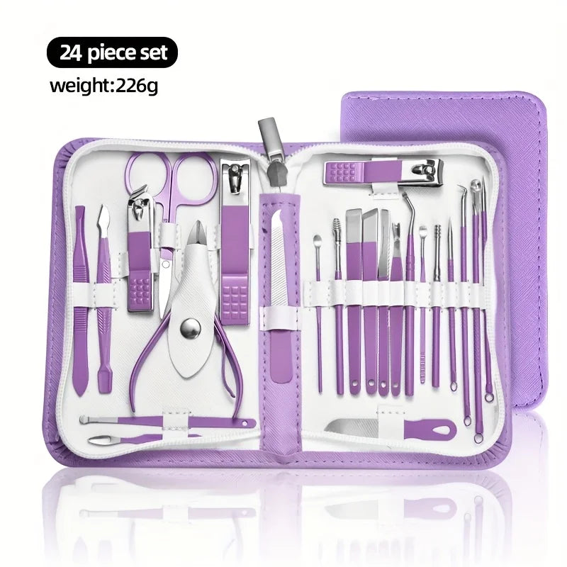 9/18/24/30 PCS Stainless Steel Manicure Set in Dazzling Purple & Blue - Modern Style Nail Clippers with Convex Blade, Non-Scente