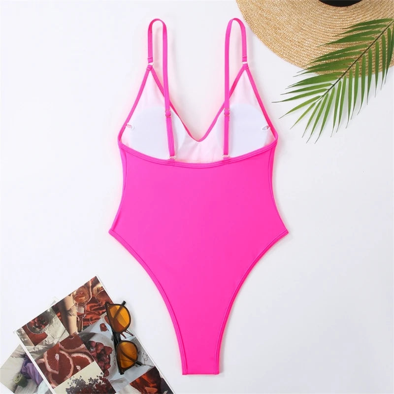 E8BF Womens V-Neck Swimwear Female Solid Color Swimming Suit Ladies 1 Pc Swimsuit Push Up Bathing Suit for Beachwear