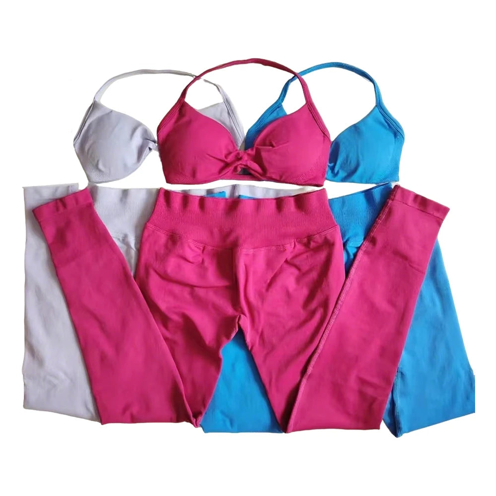 Four Seasons New Gym Fashion Yoga Gym Clothing Hip Pants Neck Bra Comfortable Dopamine Pilates Set