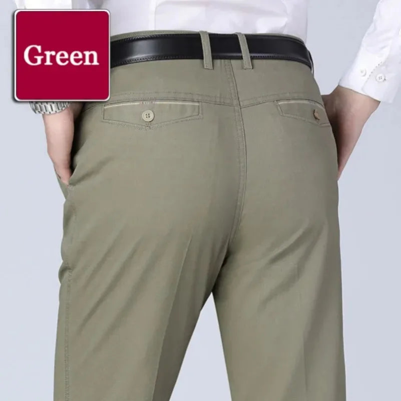 Men's Summer Thin Pants Classic Casual 100% Cotton Business Fashion Stretch Solid Comfortable Elastic Straigh Trousers KOACUS