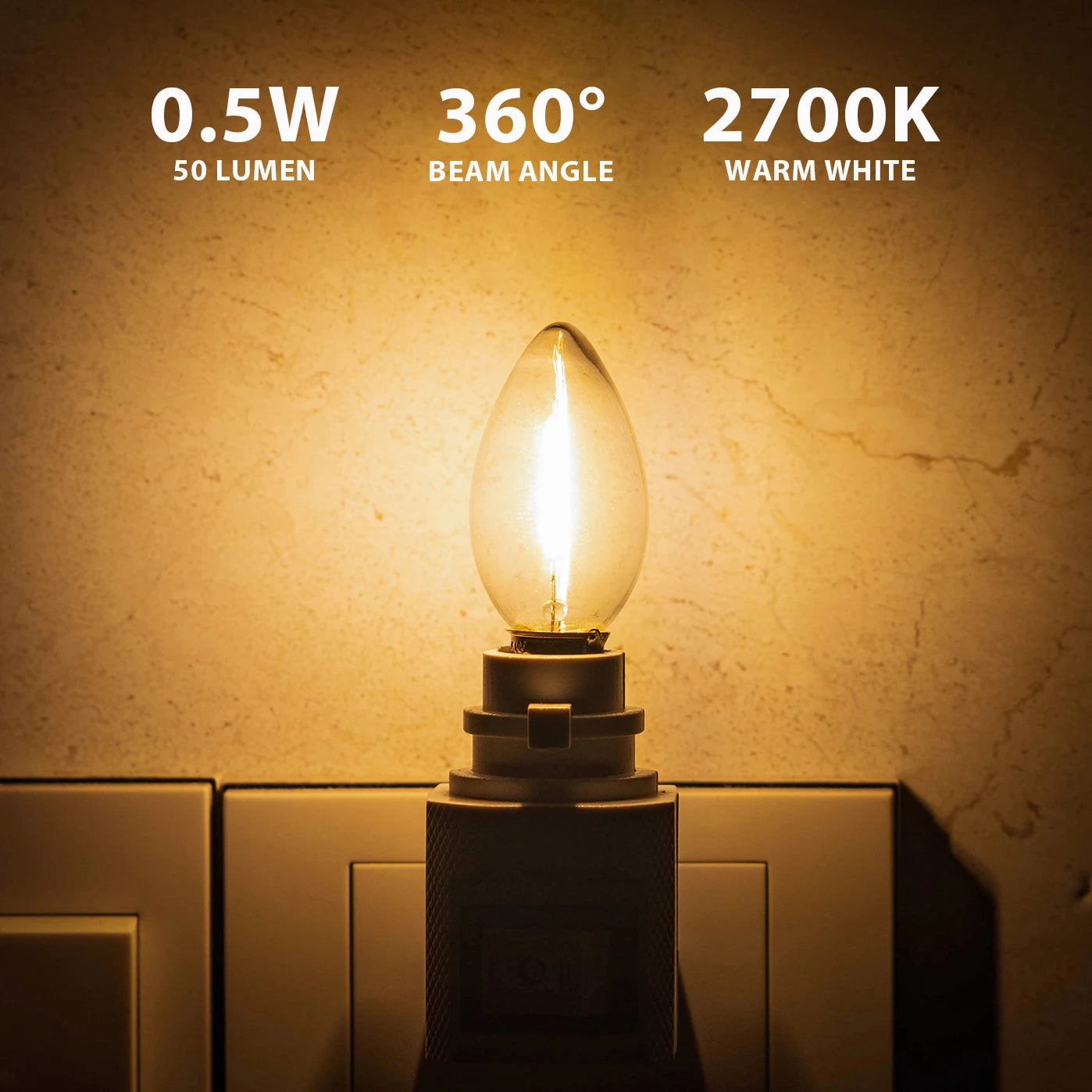 6Pack C7 Candelabra LED Light Bulbs 0.5W E12 E14 Chandelier Base 7W Incandescent Equivalent Vintage Candle Edison Night Bulb