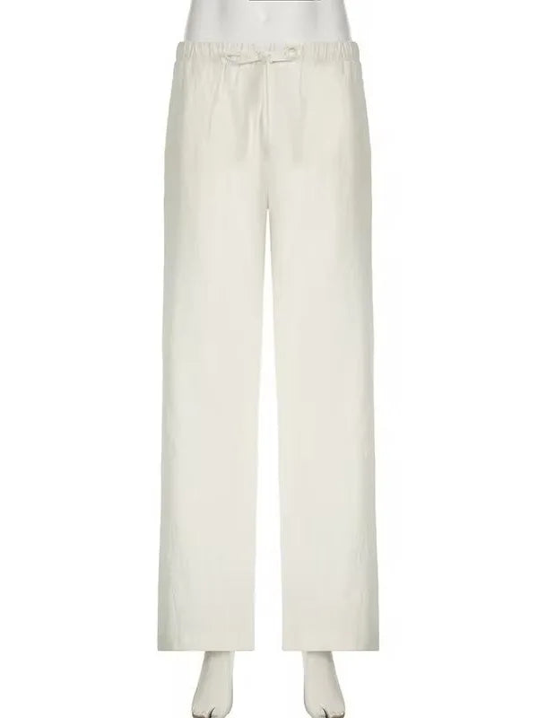 Women's simple soild-color drawstring casual pants,They are loose, trendy, straight-tube style, lazy and comfortable.