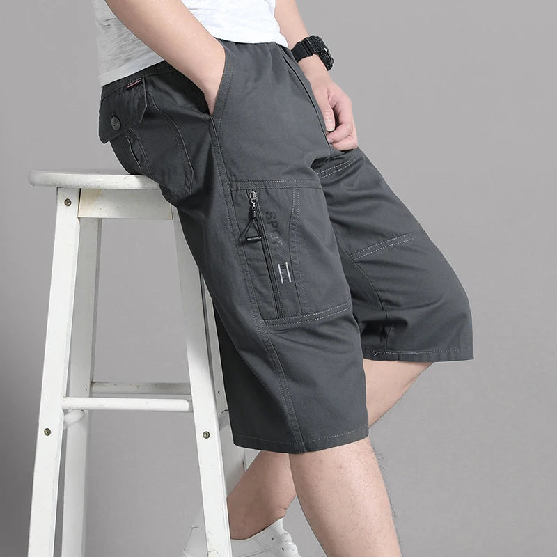 XL-6XL Work Pants Men's Summer Pure Cotton Casual Shorts loose and Slimming Work Pants Home Pants Large Pocket Zipper Decoration