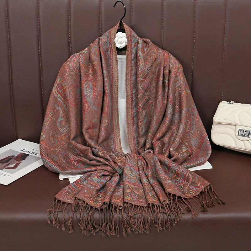 Retro Jacquard Paisley Tassels Hijab Scarf Cotton Viscose Women Muslim Hijab Shawls Big Size Long Wraps Ladies Fashion Headscarf