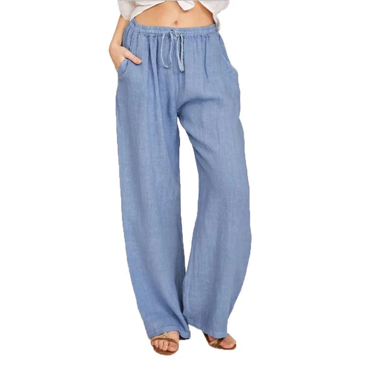 Women's simple soild-color drawstring casual pants,They are loose, trendy, straight-tube style, lazy and comfortable.