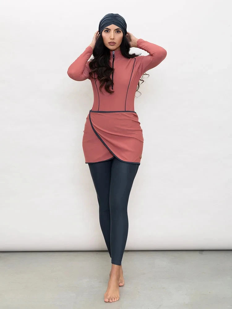 New Muslim Swimwear Women Modest Patchwork Hijab Long Sleeves Sport Swimsuit 3pcs Islamic Burkinis Wear Bathing Suit