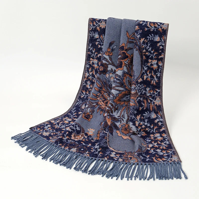 Winter Female Scarf Cashmere Shawls Wraps Women Floral Long Hijab Stoles Pashmina Bufanda Tassel Autumn Lady Headband 2022