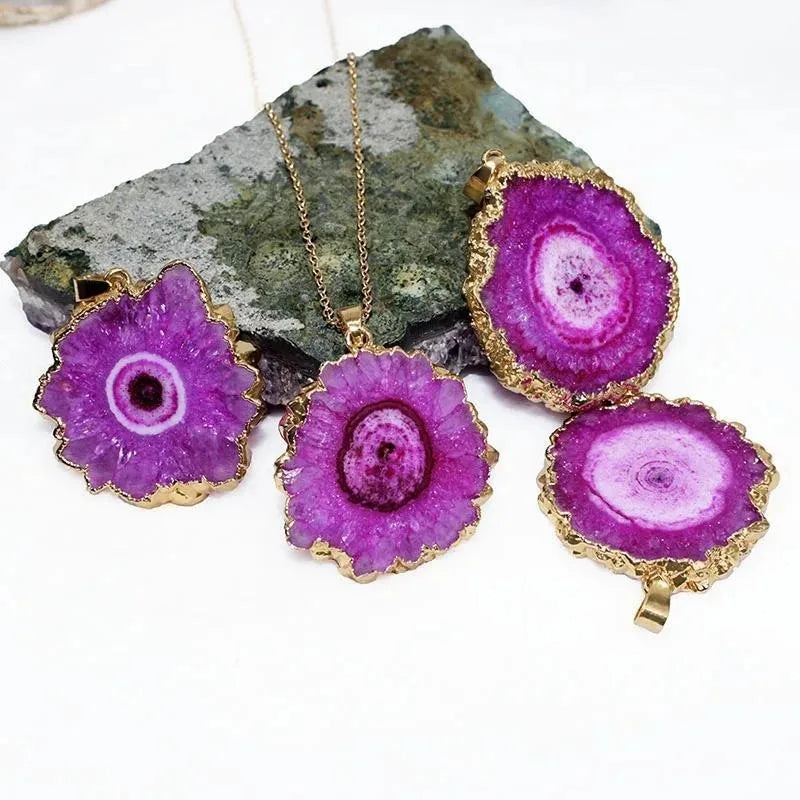 Natural Crystal Pendant Agate Necklace Healing Crystal Gemstone Irregular Polished Agate Slice Crystal Agate Decor Gift forWoman
