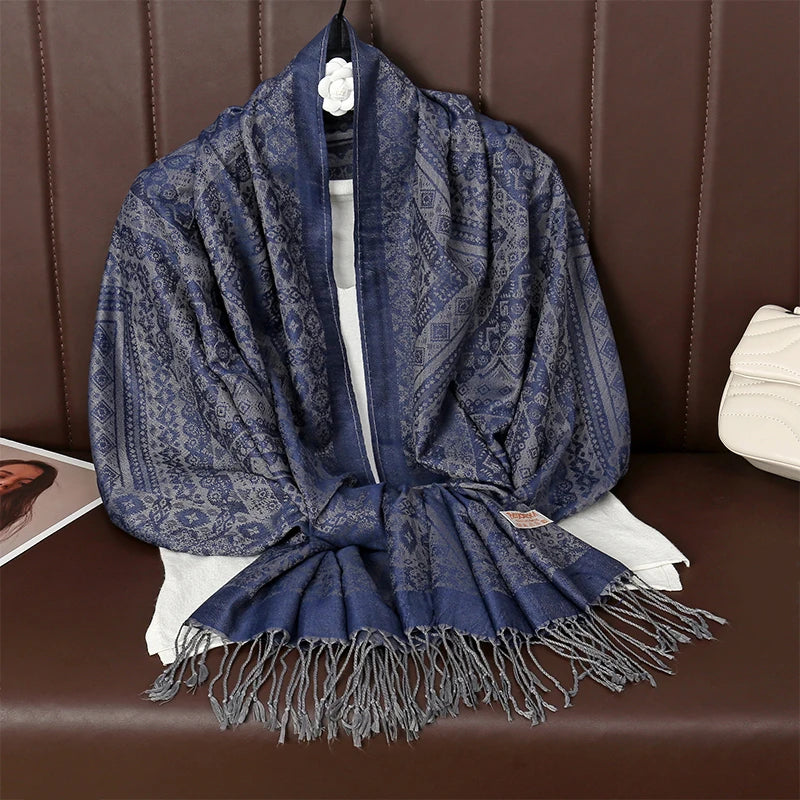 New Winter Scarf Women Keep Warm Cashmere Scarves Casual Designer Pashmina Neckerchief Tassel Shawl Hijab Wrap