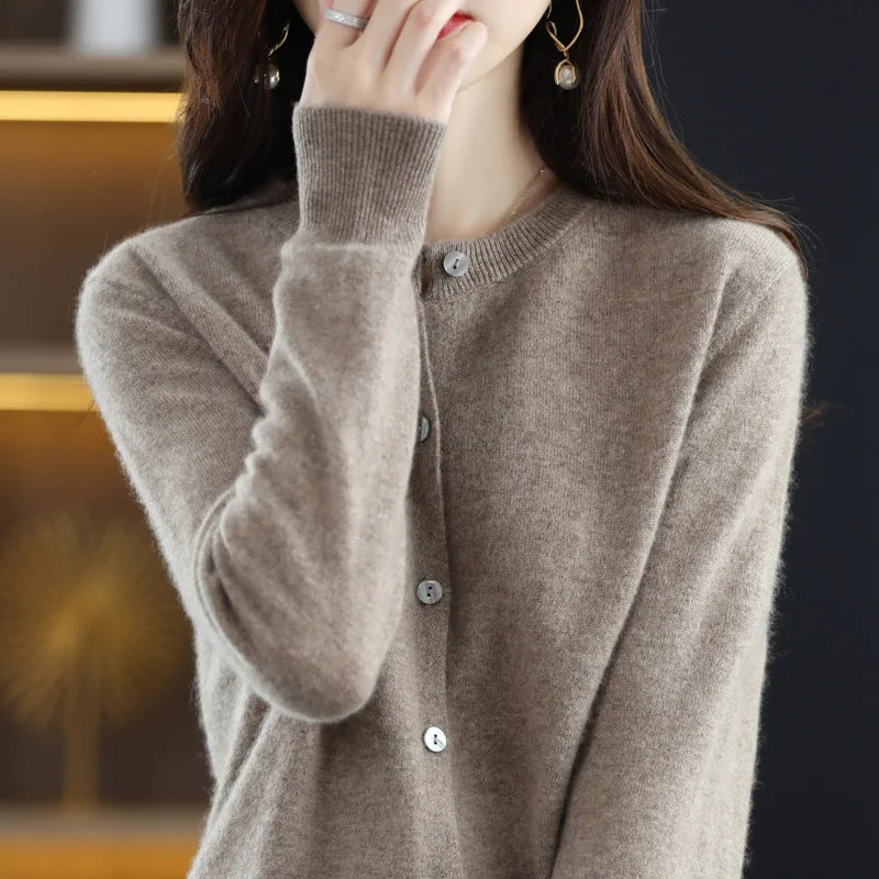Women's Sweater 2024 New Knitted Cardigan Early Spring Crewneck Sweater Women's Long-sleeved Solid Color All-match Jacket