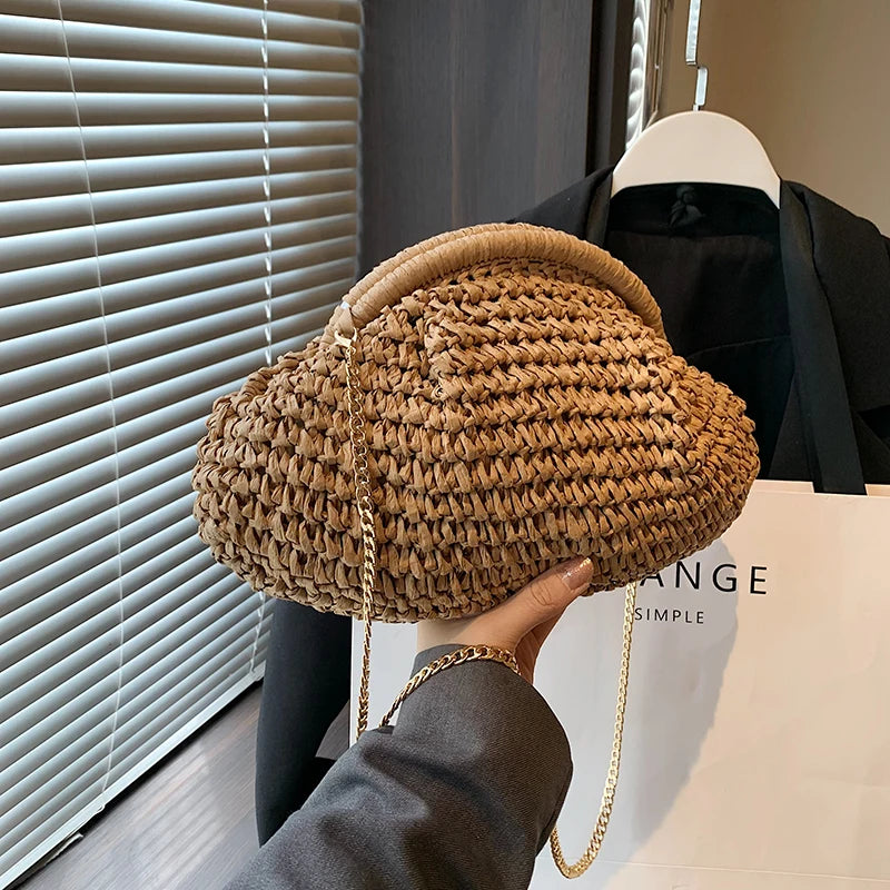 2024 Summer New Straw Weaving Crossbody Bag Fashionable and Casual Shell Bag Women's Shoulder Bag with Excellent Texture