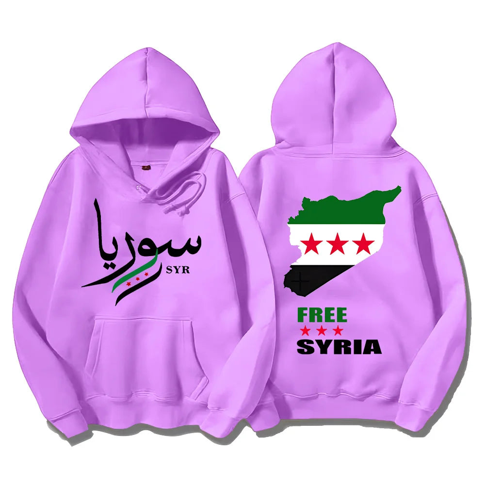Syrian Freedom Hoodies Damascus Syria Pullovers Unique Syria Map Sweatshirts Anti-War Unisex Clothing Peaceful Protest Sudaderas
