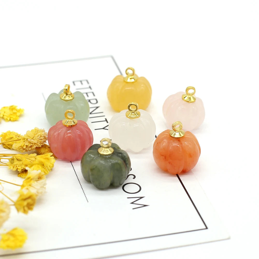 5pcs/Lot 13x13mm Natural Stone Red Agate Rose Quartz Pendant Charms Mini Pumpkin Charms for Jewelry Making DIY Necklace Earrings