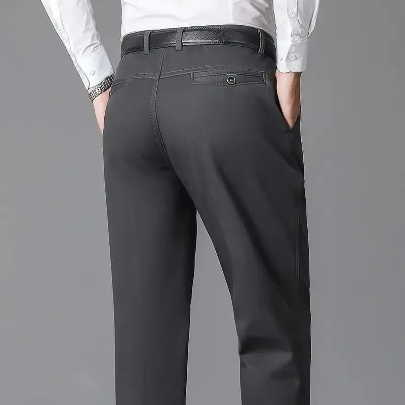 Men's Summer Thin Pants Classic Casual 100% Cotton Business Fashion Stretch Solid Comfortable Elastic Straigh Trousers KOACUS
