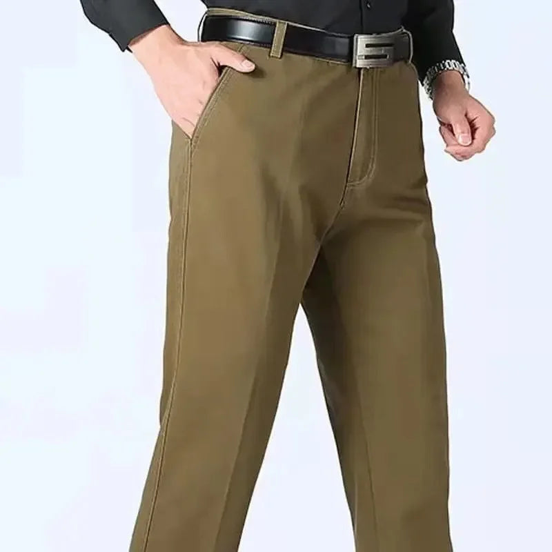 Men's Summer Thin Pants Classic Casual 100% Cotton Business Fashion Stretch Solid Comfortable Elastic Straigh Trousers KOACUS