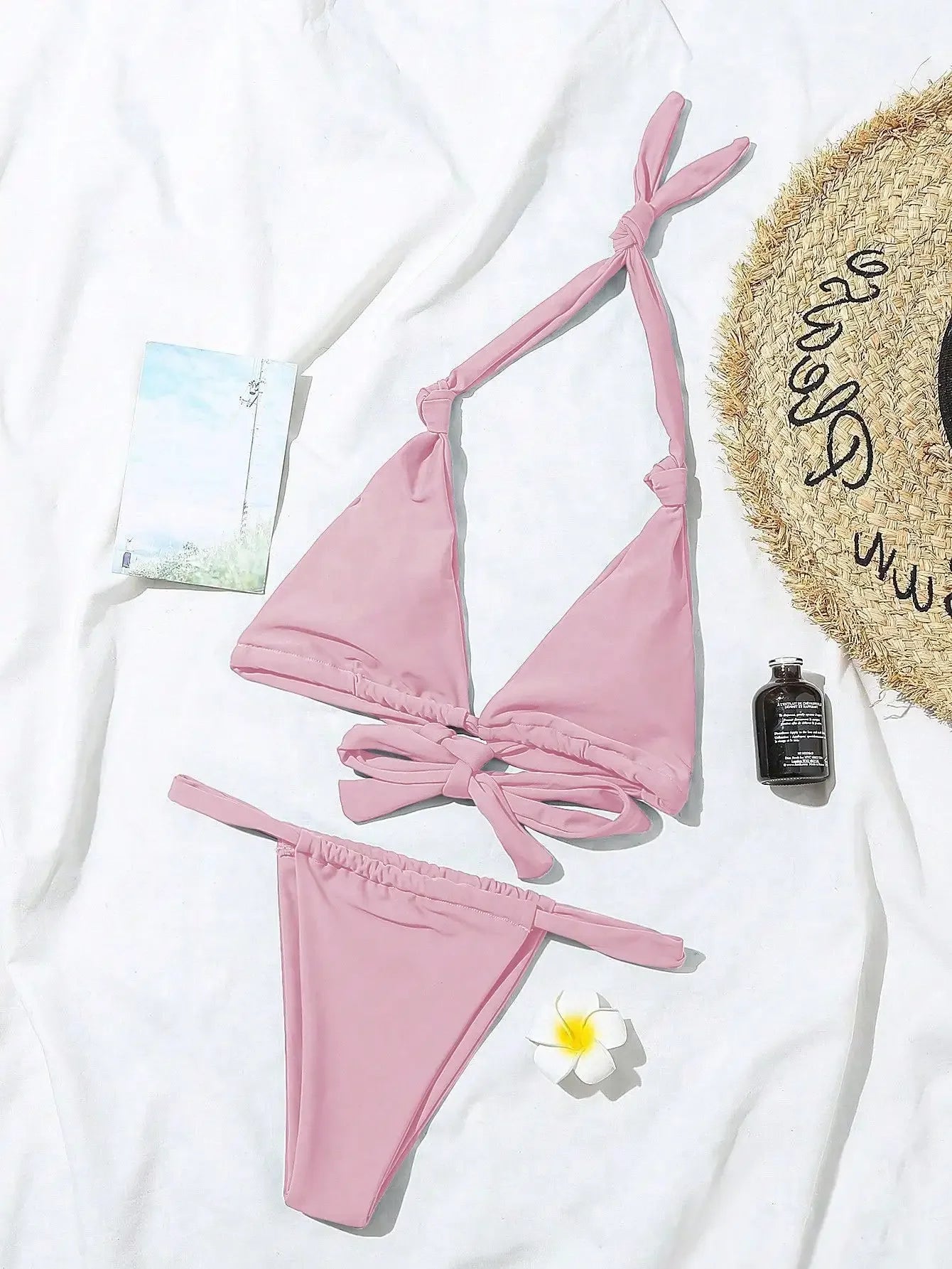 2PCS Women's Sexy Summer Pleated Lace With Backless Beach Vacation Bikini