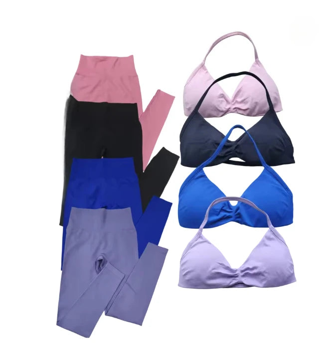 Four Seasons New Gym Fashion Yoga Gym Clothing Hip Pants Neck Bra Comfortable Dopamine Pilates Set