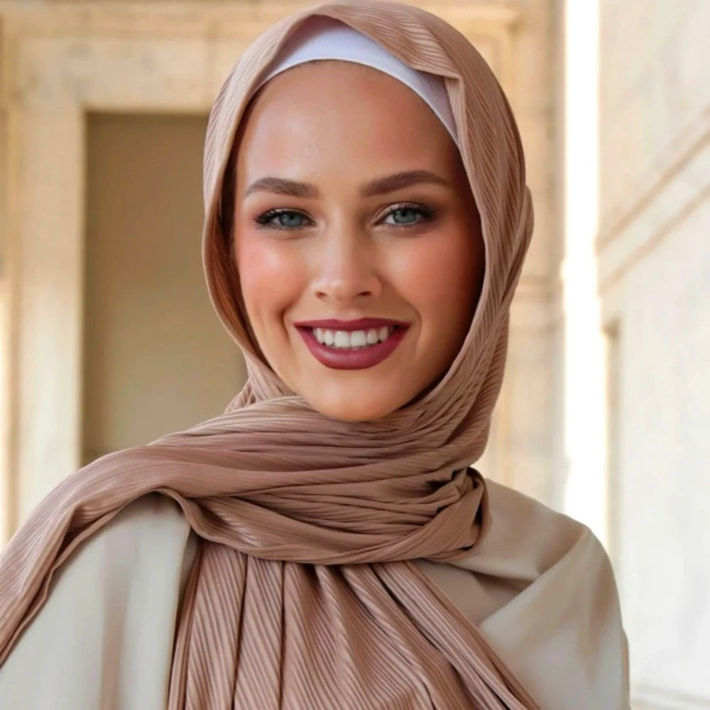 Fashion Elastic Ribbed Jersey Hijabs Solid Color Stripes Lightweight Thin Headscarf Muslim Women Soft Scarf Headwrap Long Shawl