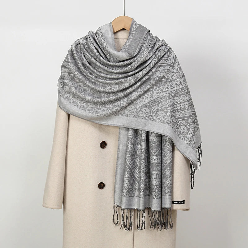 New Winter Scarf Women Keep Warm Cashmere Scarves Casual Designer Pashmina Neckerchief Tassel Shawl Hijab Wrap
