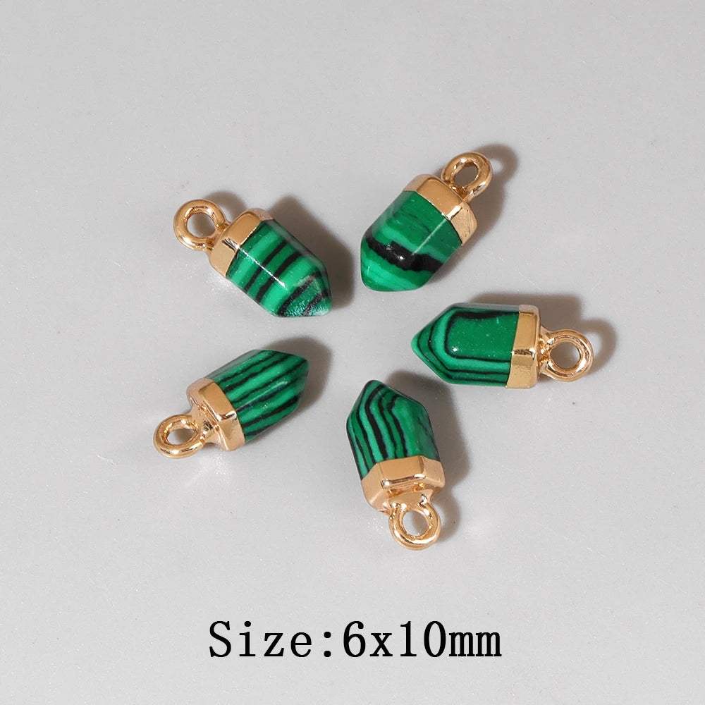 5pcs/lot Natural Bullet Shape Stone Pendant Amethysts Quartzs Tiger Eye Agat Charms For DIY Bracelets Necklace Earrings 6x10mm