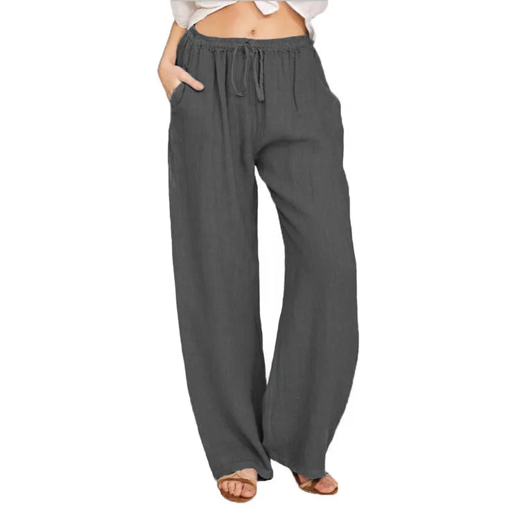 Women's simple soild-color drawstring casual pants,They are loose, trendy, straight-tube style, lazy and comfortable.