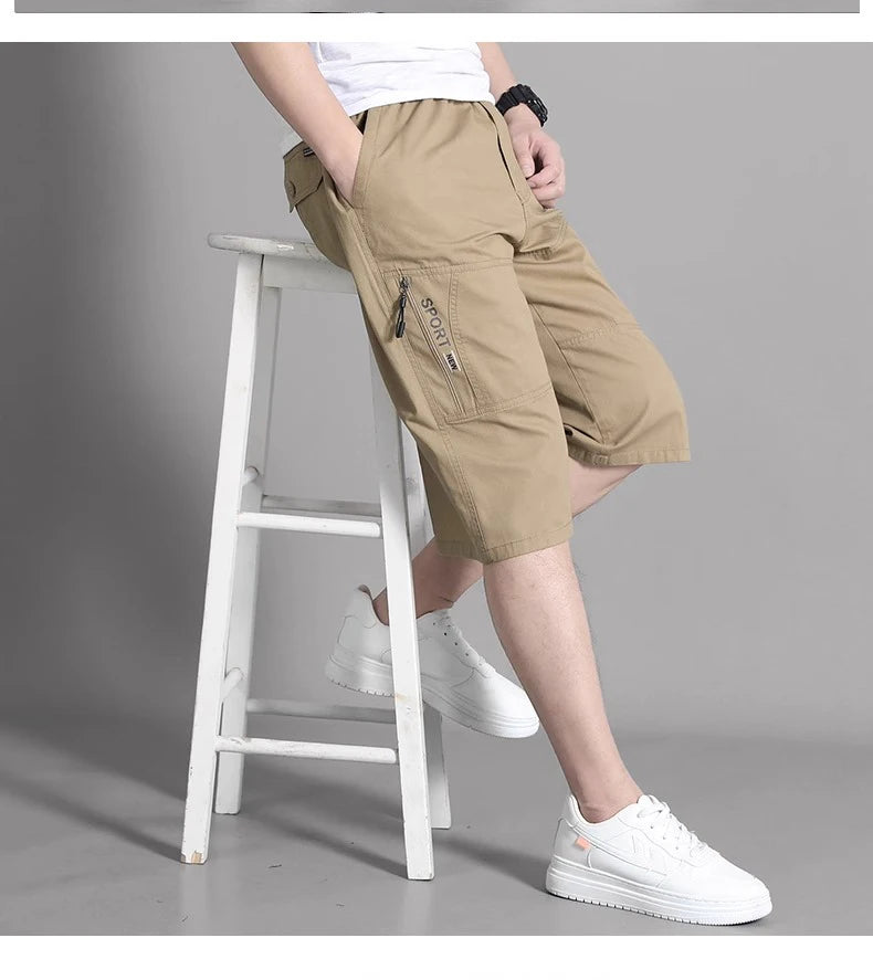 XL-6XL Work Pants Men's Summer Pure Cotton Casual Shorts loose and Slimming Work Pants Home Pants Large Pocket Zipper Decoration