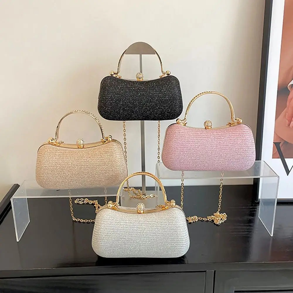 Wedding Bridal Beaded Women Evening Bag Dinner Bag Chain Shoulder Handbags Elegant Rhinestones Clutch Egg Shape Evening Bag